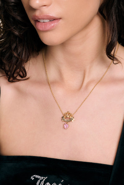 GOLD CROWN & CRYSTAL HEART NECKLACE