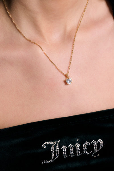 GOLD TONE SOLITAIRE CRYSTAL HEART PENDANT