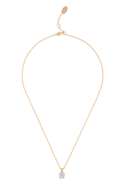 GOLD TONE SOLITAIRE CRYSTAL HEART PENDANT