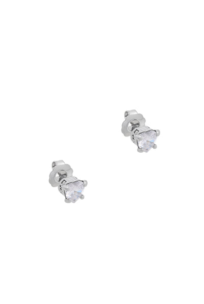 SILVER TONE SOLITAIRE CRYSTAL HEART STUD EARRINGS