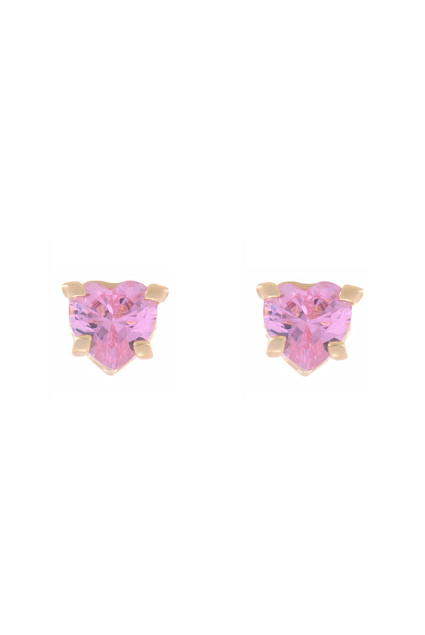 GOLD TONE SOLITAIRE CRYSTAL HEART STUD EARRINGS