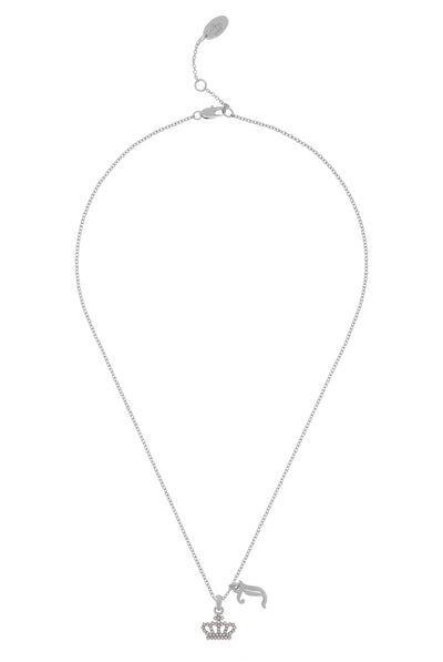 SILVER TONE CRYSTAL MOTIF CROWN & J CHARM PENDANT