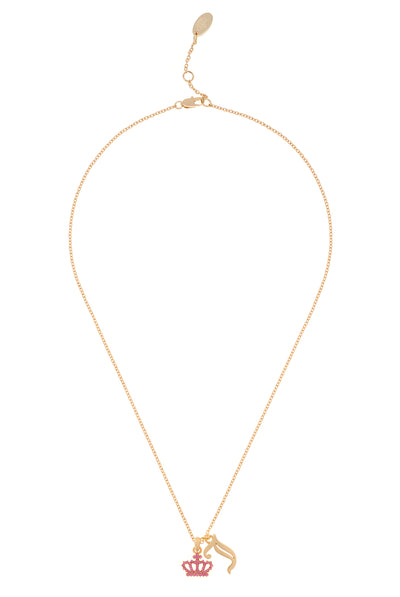 GOLD TONE CRYSTAL MOTIF CROWN & J CHARM PENDANT