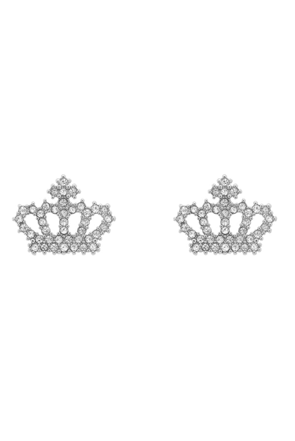 Displays the silver tone 'juicy' branded crystal motif crown stud earrings 