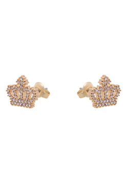 Displays the Gold Tone 'Juicy' branded crystal motif crown stud earrings 