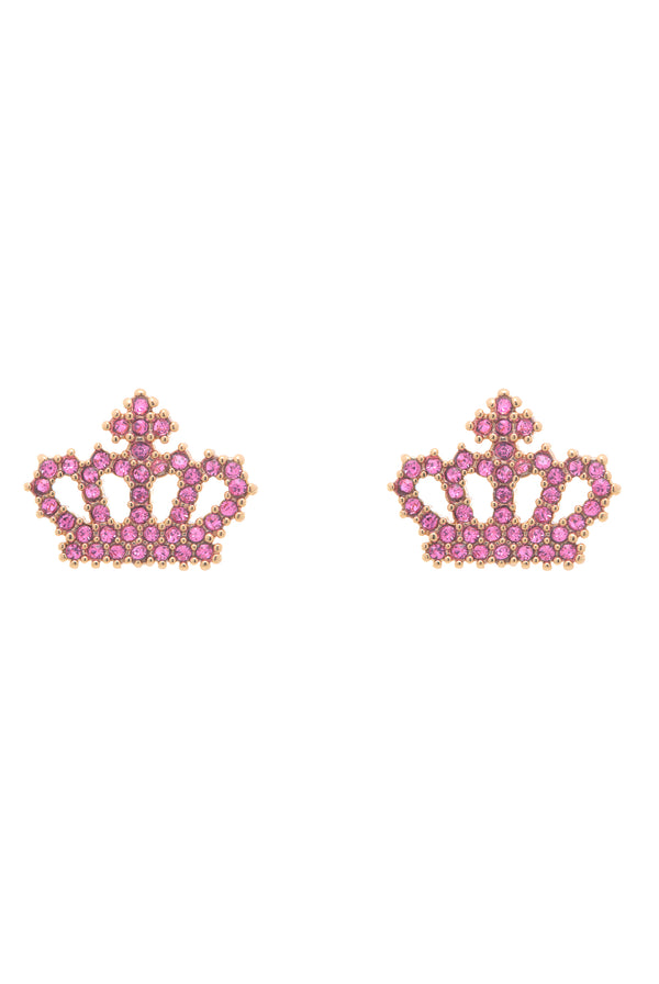 Displays the Gold Tone 'Juicy' branded crystal motif crown stud earrings 