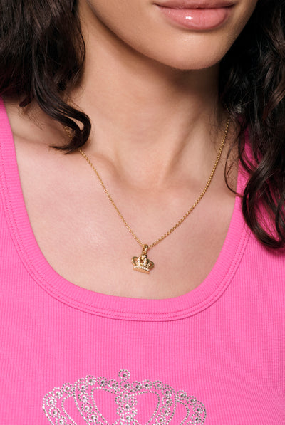 GOLD TONE CRYSTAL ICON CROWN PENDANT
