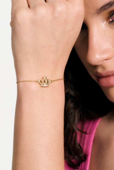 GOLD TONE CRYSTAL ICON CROWN ADJUSTABLE BRACELET
