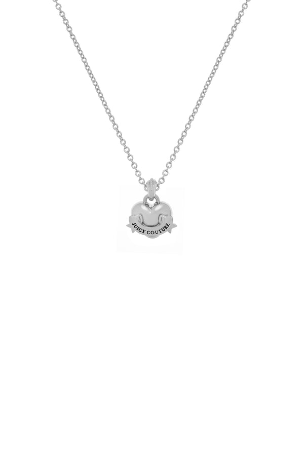 Displays the Silver Tone 'Juicy' branded icon heart small pendant