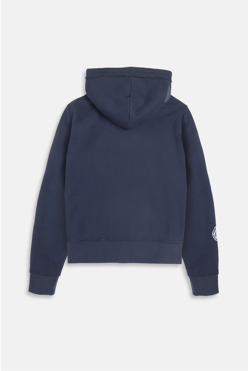 Displays the Mood indigo 'juicy' branded longline fleece zip through hoodie 