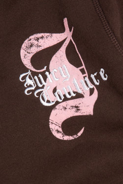 Displays the Java longline 'Juicy' branded fleece zip through hoodie featuring the Juicy couture branding 