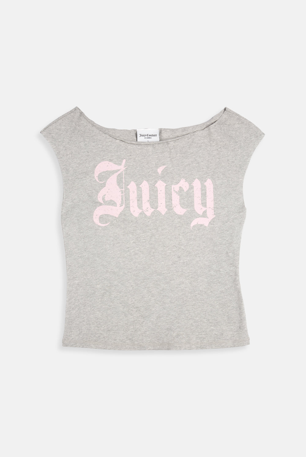 Displays the Silver Marl 'Juicy' branded off the shoulder T-Shirt 