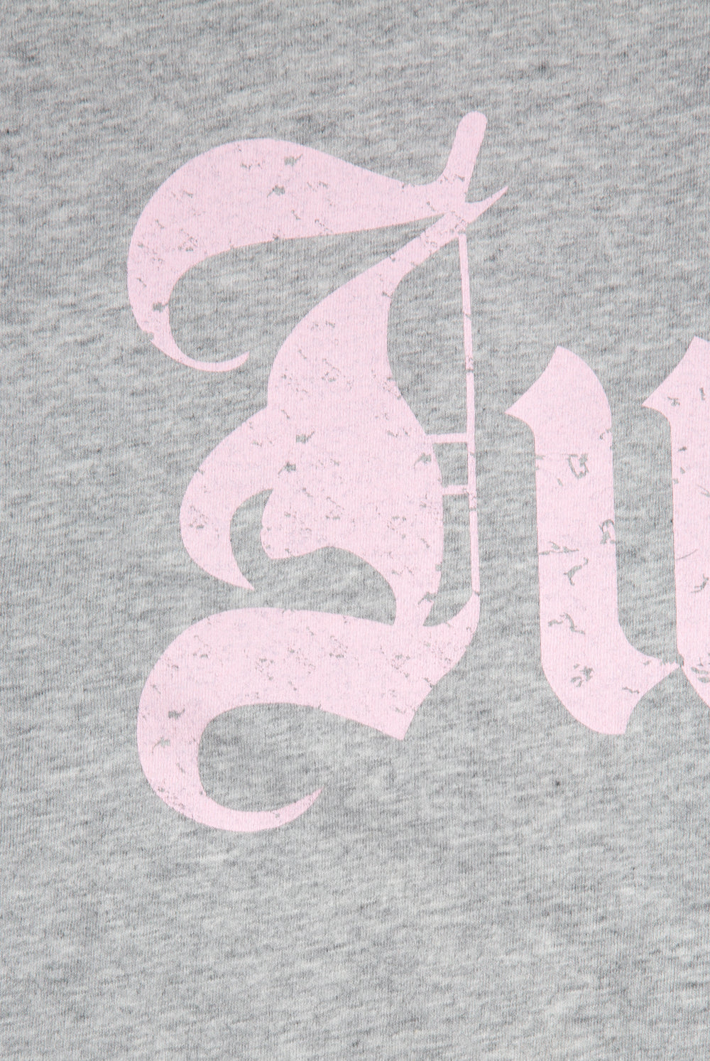 Displays the Silver Marl 'Juicy' branded off the shoulder T-Shirt featuring the juicy branding 