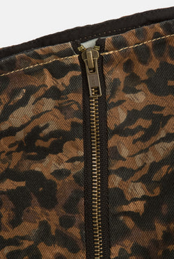 Displays the Animal 'Juicy' branded denim bandeau mini dress featuring the details on the zip