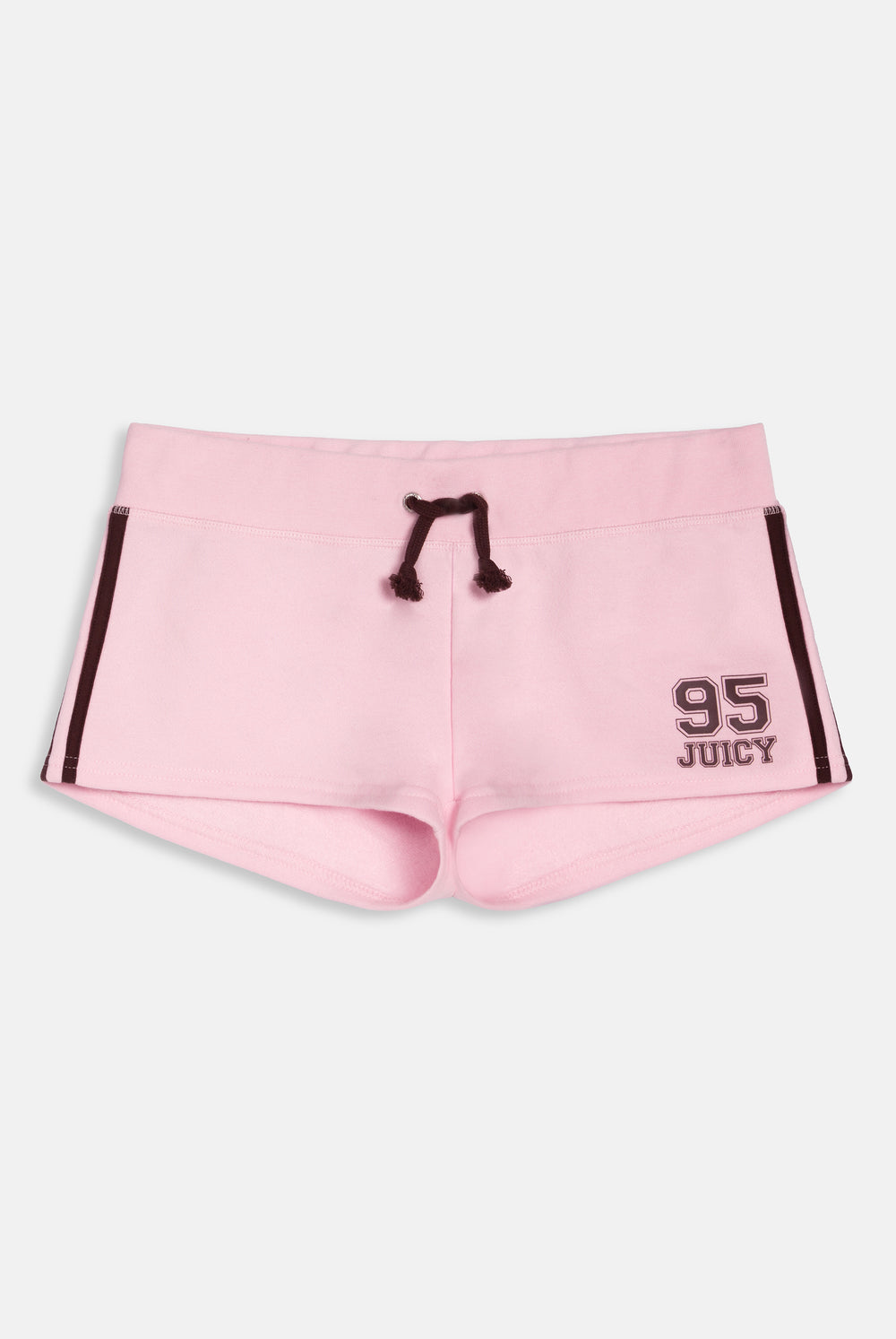 Displays the Cherry Blossom 'Juicy' branded fleece booty shorts 