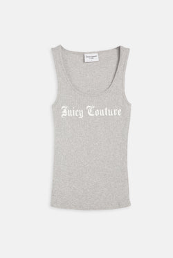 Displays the Silver Marl 'Juicy' branded longline ribbed vest 