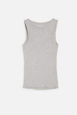 Displays the Silver Marl 'Juicy' branded longline ribbed vest 