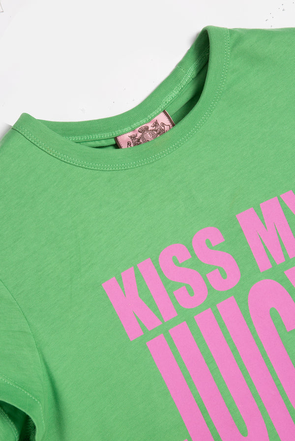 Displays the Peppermint 'Juicy' branded Kiss my juicy tee 