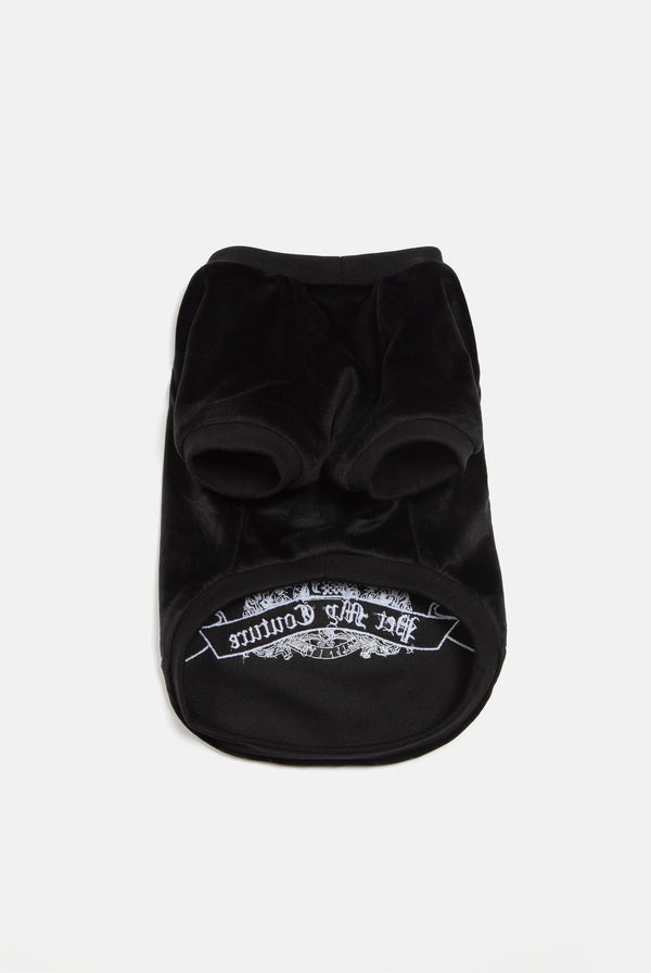 Displays the Black 'Juicy' branded crest embroidered dog sweater 