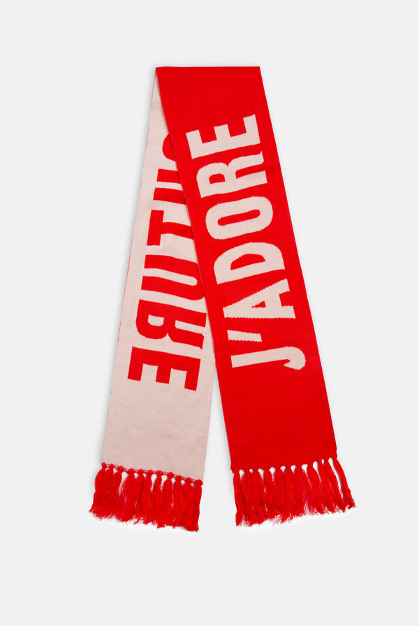 Displays the Cream & Coral Contrast 'Juicy' branded football scarf 