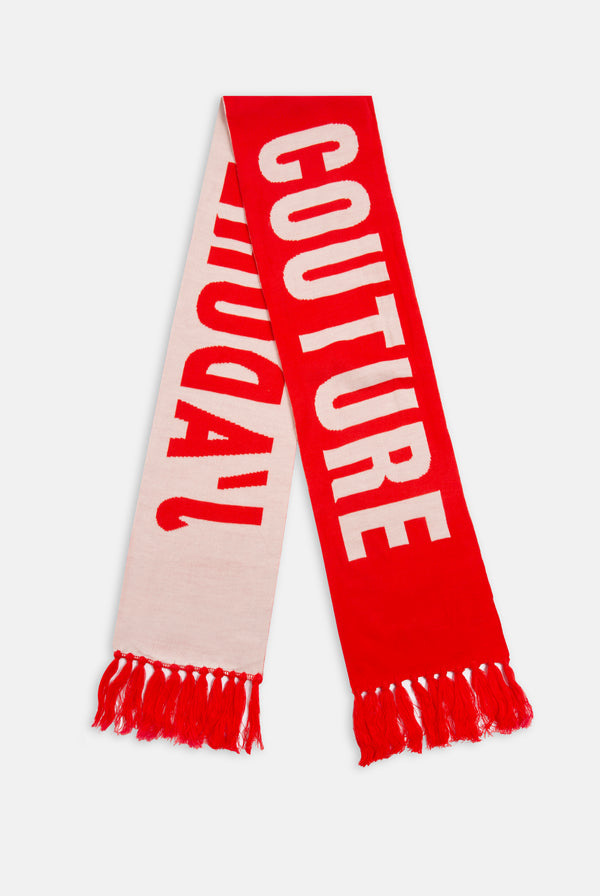 Displays the Cream & Coral Contrast 'Juicy' branded football scarf 
