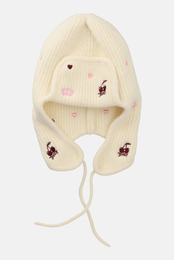 Sugar Swizzle Knitted Trapper Hat With Embroidery