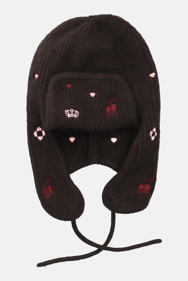 Java Knitted Trapper Hat With Embroidery