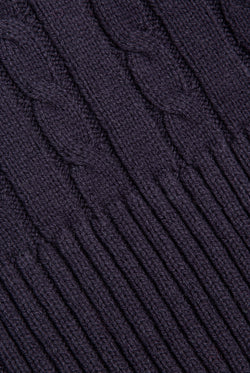 Displays the Night Sky 'Juicy' branded Cable Knit Zip Up Hoodie featuring the close up on the details 