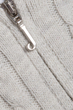 Displays the Silver Marl 'Juicy' branded Cable Knit Zip Up Hoodie featuring the juicy branding on the zip 