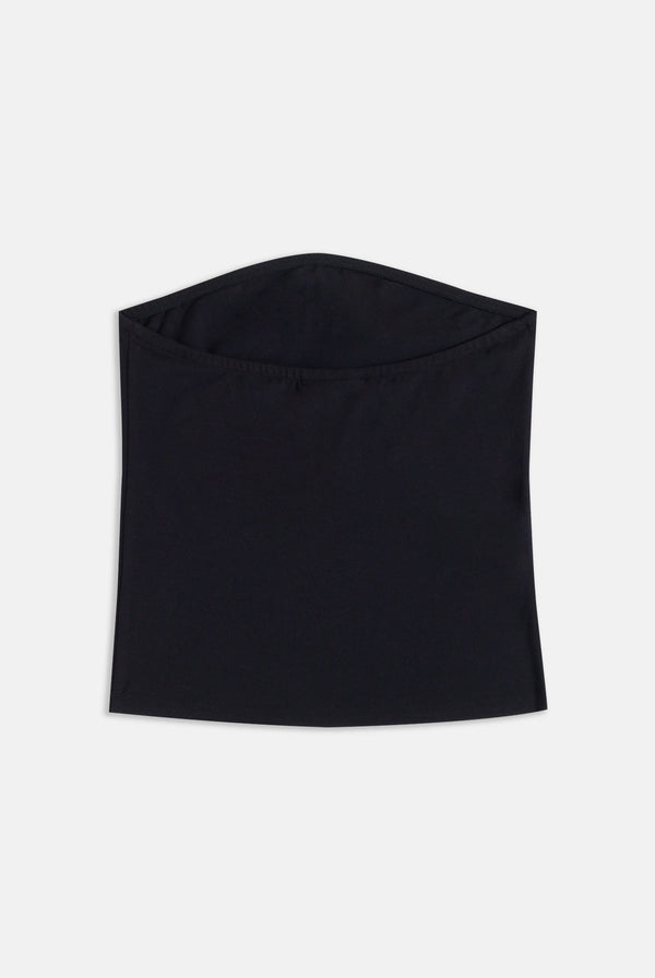 Displays the Black Diamanté jersey long bandeau top 