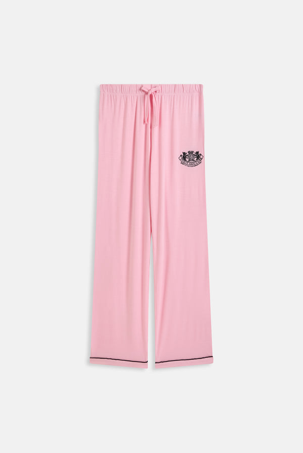 Displays the Juicy Pink 'juicy' branded dog crest bottoms included in the  pyjama set 