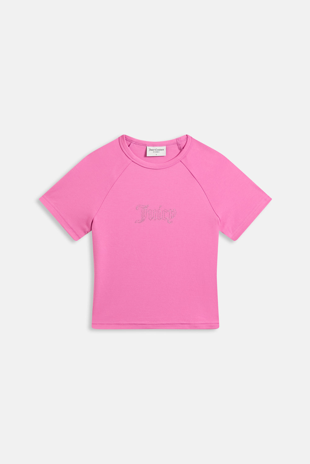 Displays the Super pink 'Juicy' branded raglan diamanté baby tee 