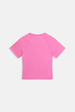 Displays the Super pink 'Juicy' branded raglan diamanté baby tee 