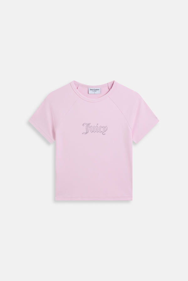 Displays the Cherry Blossom raglan 'juicy' branded diamanté baby tee 