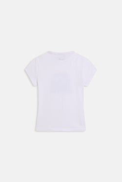 Displays the White 'Juicy' branded Dog Crest graphic tee 