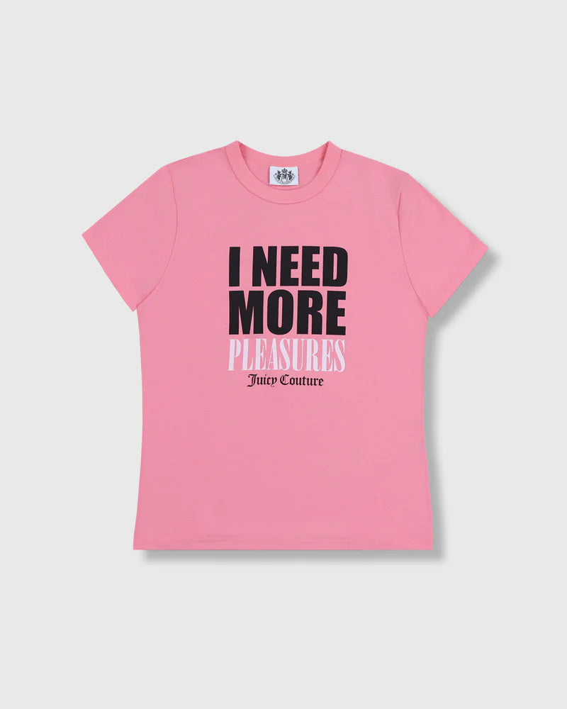 Displays the Pink 'Juicy' branded Juicy by pleasures slogan baby tee 