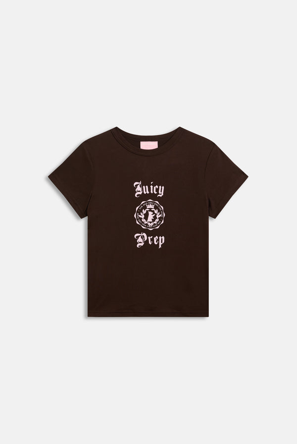 Displays a model wearing the Java 'Juicy' branded tee included in the  pyjama set 
