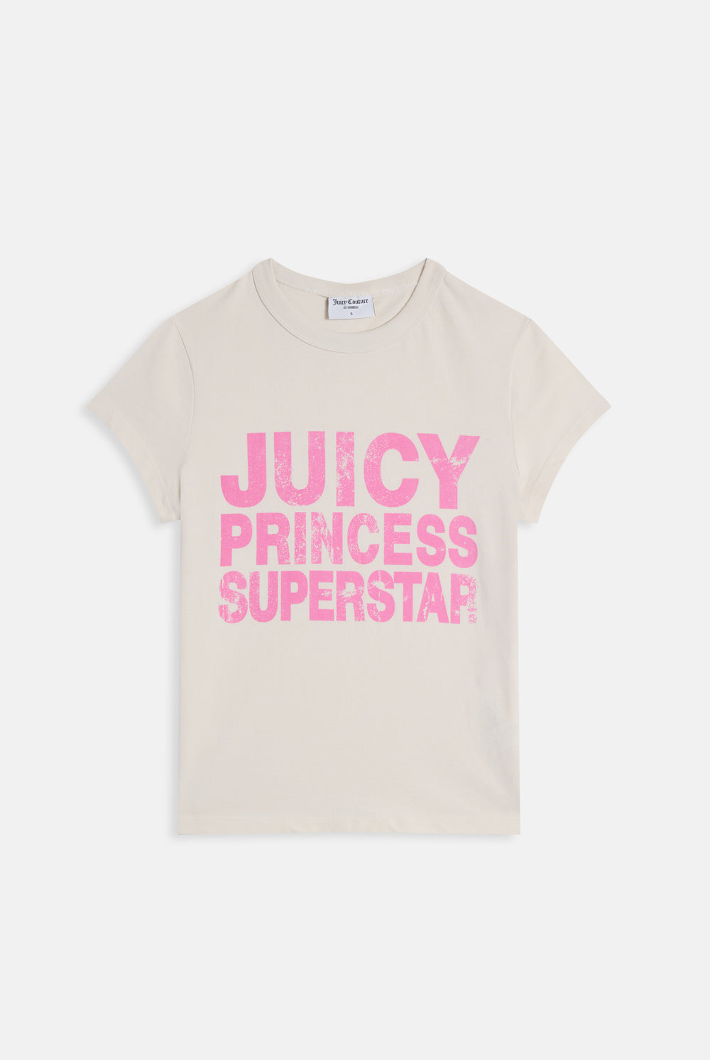 Displays the White 'Juicy' branded Princess Superstar Washed T-Shirt