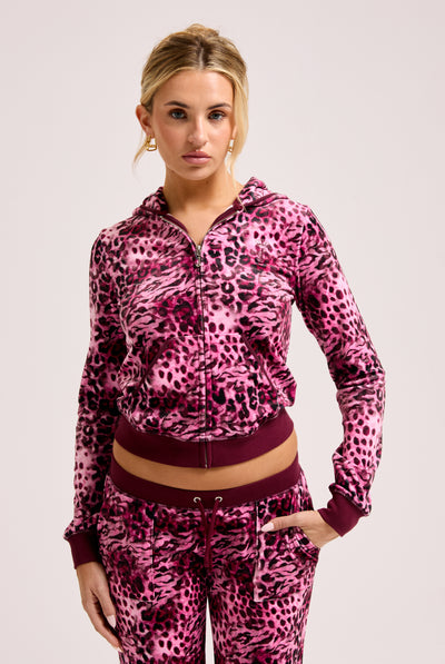 PINK LEOPARD ZIP THROUGH HOODIE