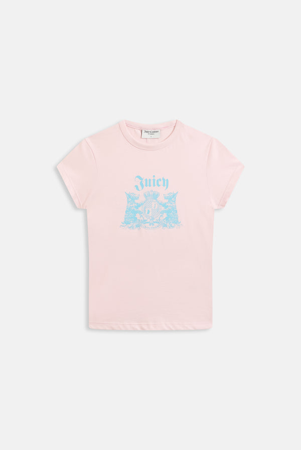Displays the Cherry blossom 'Juicy' branded dog crest graphic tee 