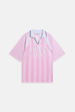 Displays the Cherry Blossom 'Juicy' branded football polo shirt