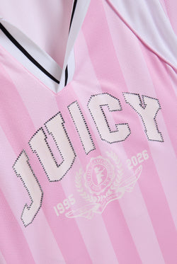 Displays the Cherry Blossom 'Juicy' branded football polo shirt featuring the juicy branding 