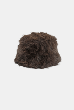 Displays the Java 'juicy' branded Plaque Fur Bucket Hat