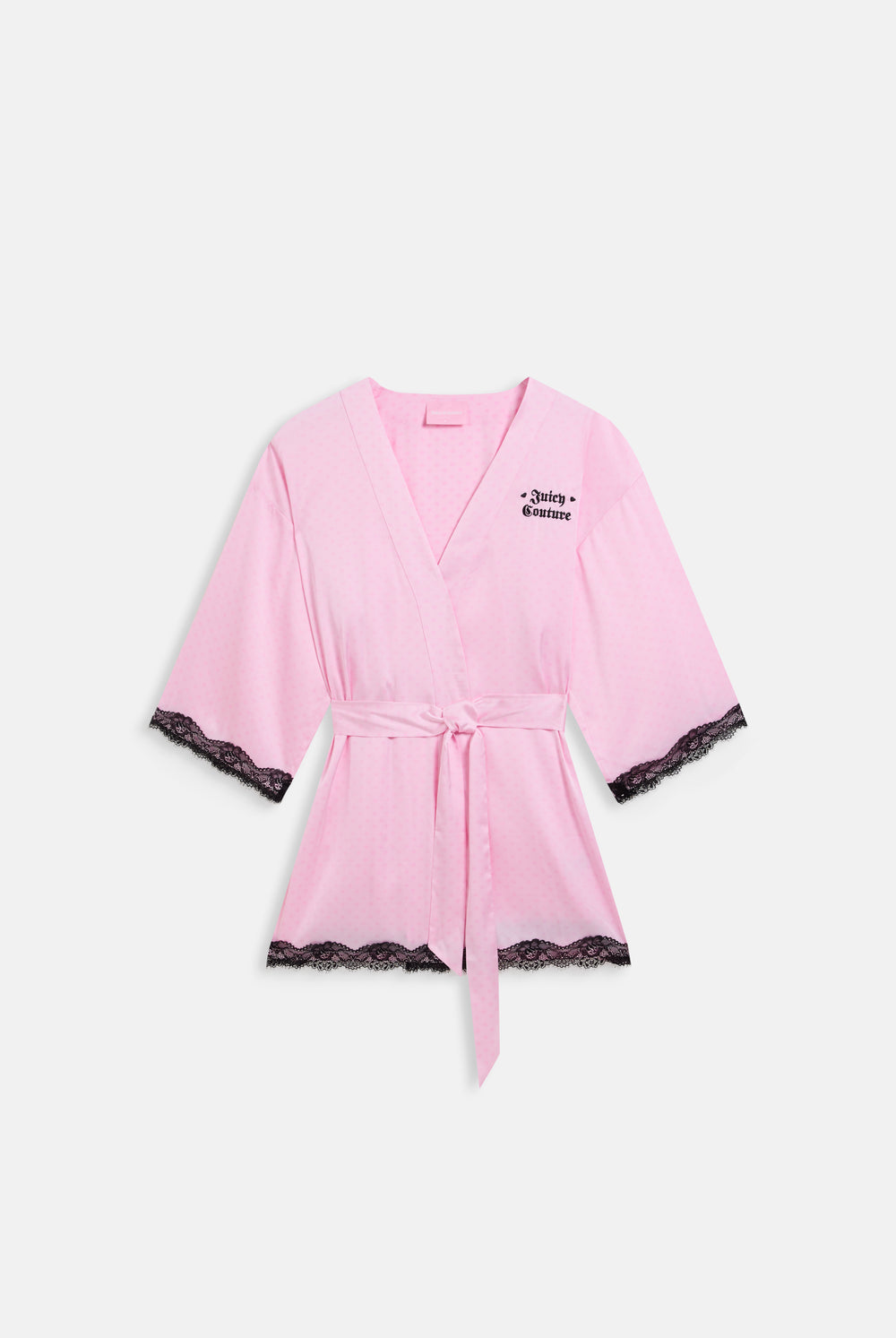 Displays the Cherry Blossom 'Juicy' branded heart lace trim robe 