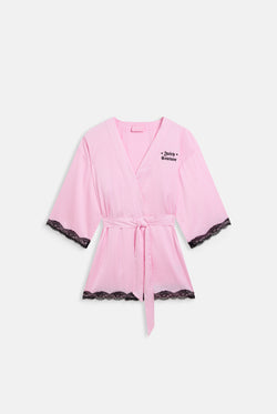 Displays the Cherry Blossom 'Juicy' branded heart lace trim robe 
