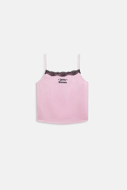 Displays the cherry blossom heart lace 'Juicy' branded satin pyjama set