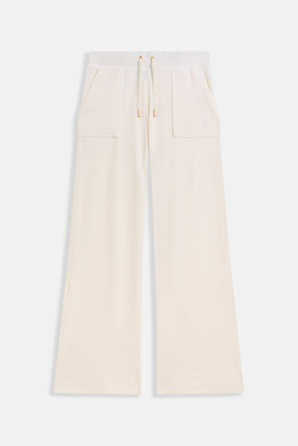 CREAM / GOLD LOW RISE FLARE CLASSIC VELOUR TRACK PANT