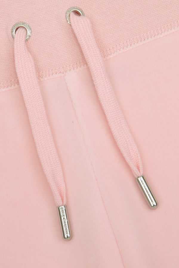 Displays the almond blossom 'Juicy' branded low rise flare classic velour track pant 