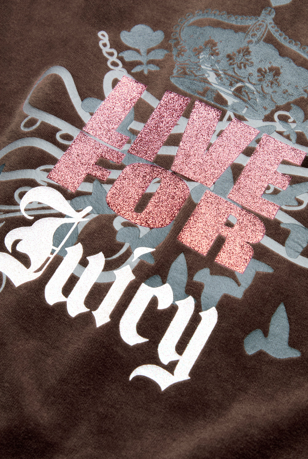 Displays the Java 'Juicy' branding Live For Juicy Puff Sleeve Hoodie featuring the details on the juicy branding 