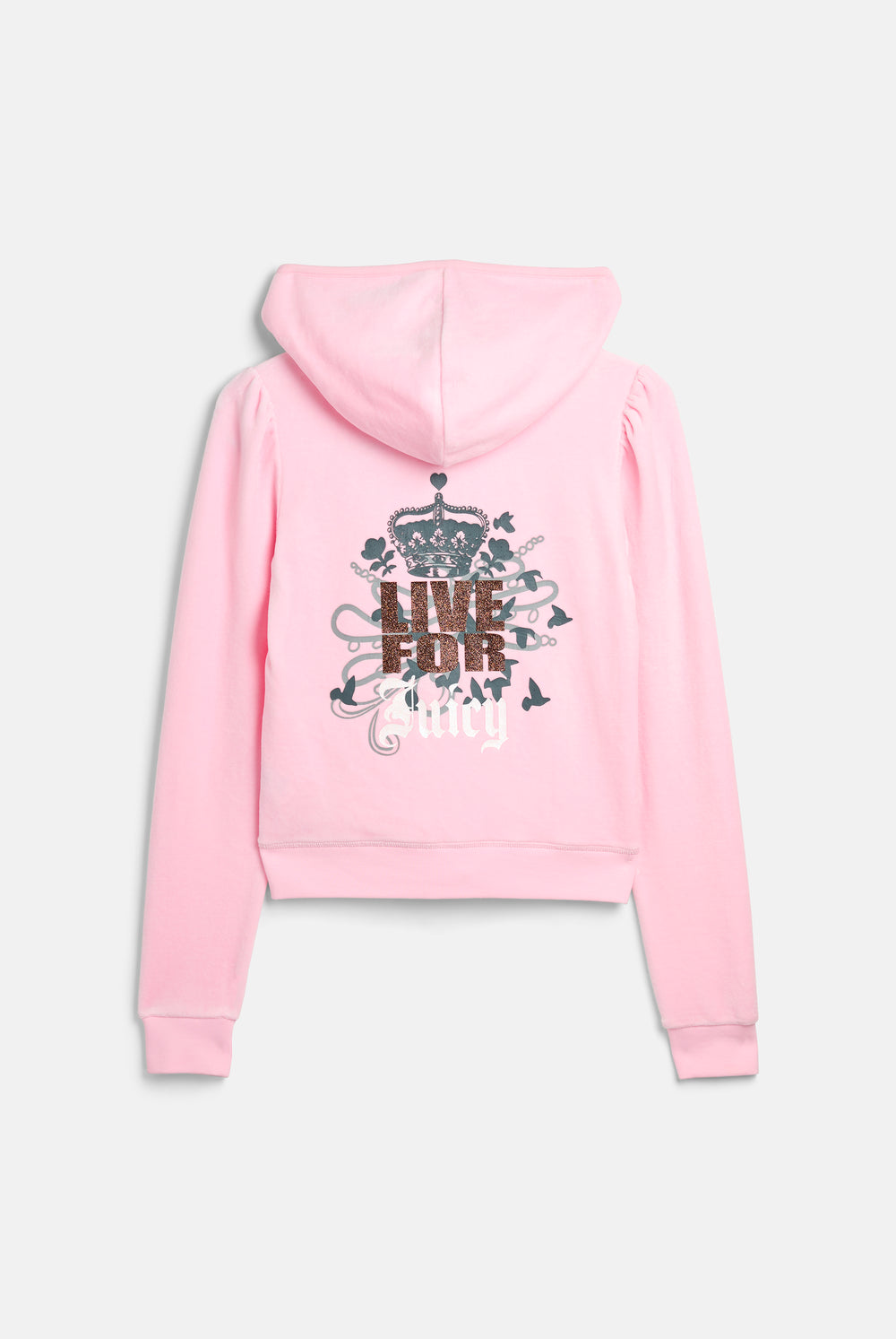 Displays the Cherry Blossom 'Juicy' branded Live For Juicy Puff Sleeve Hoodie